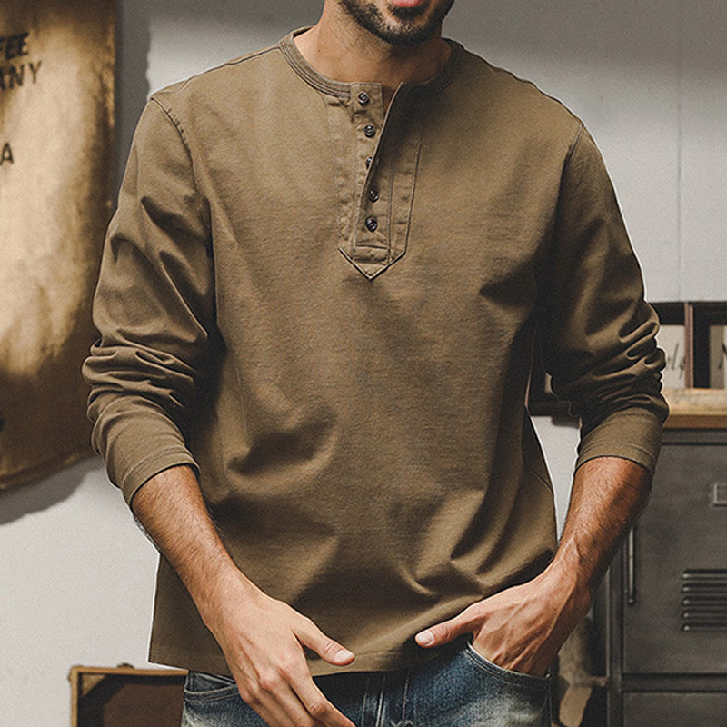 Olivenorma Vintage Herren Langarm Baumwolle Button Tops Herbst Winter Shirts - Peru - 4XL - image 1