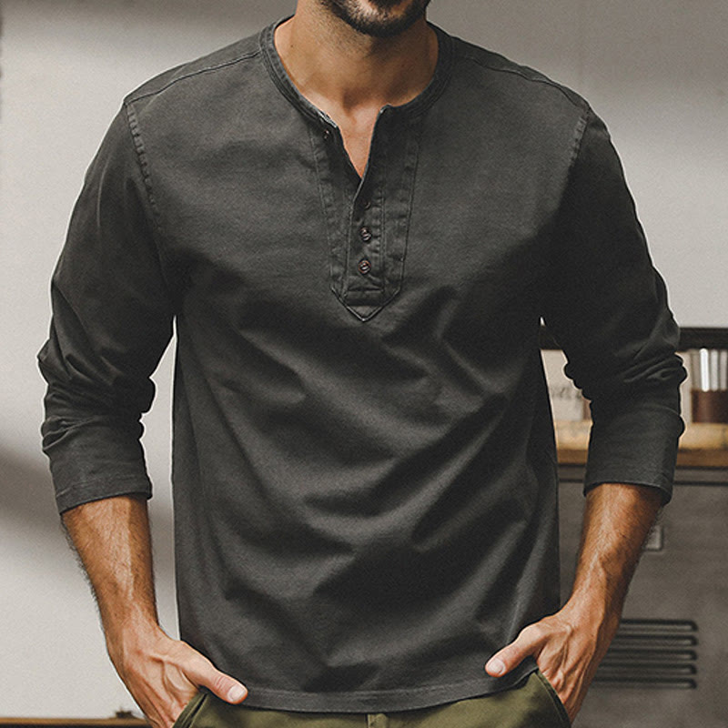 Olivenorma Vintage Herren Langarm Baumwolle Button Tops Herbst Winter Shirts - Grau - 4XL - image 11