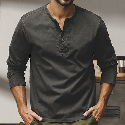 Olivenorma Vintage Herren Langarm Baumwolle Button Tops Herbst Winter Shirts - Grau - 4XL - image 11