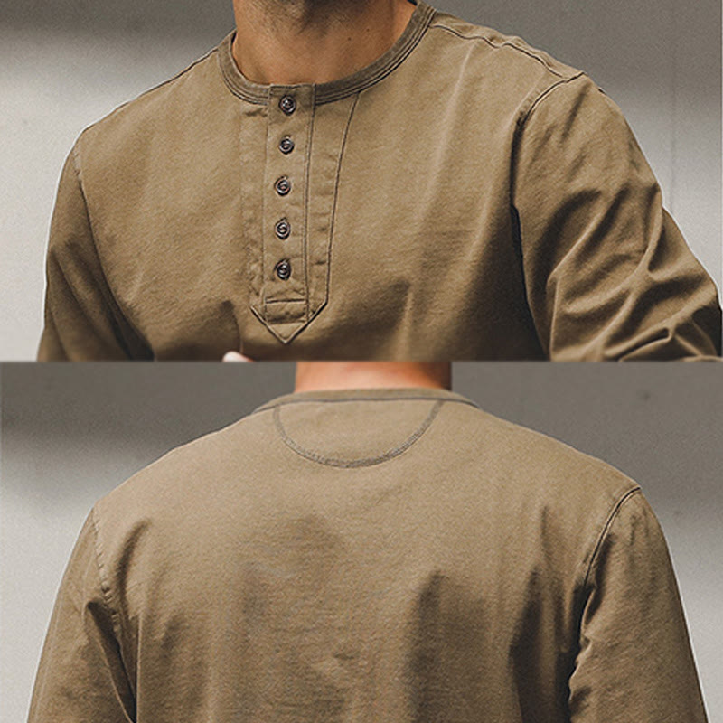 Olivenorma Vintage Herren Langarm Baumwolle Button Tops Herbst Winter Shirts - image 7