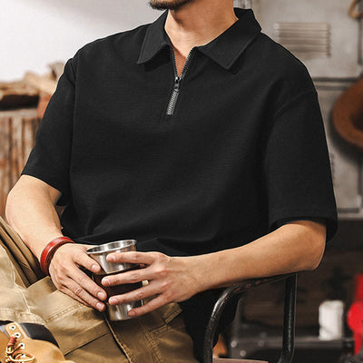 Olivenorma Herren-Poloshirt mit kurzen Ärmeln, Baumwollmischung, Reißverschluss, lockere Passform - Schwarz - 4XL - image 9