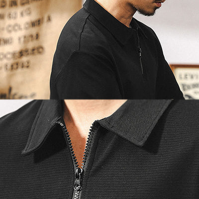 Olivenorma Herren-Poloshirt mit kurzen Ärmeln, Baumwollmischung, Reißverschluss, lockere Passform - image 15