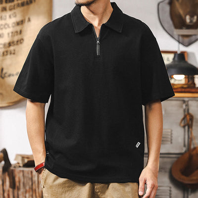 Olivenorma Herren-Poloshirt mit kurzen Ärmeln, Baumwollmischung, Reißverschluss, lockere Passform - image 10