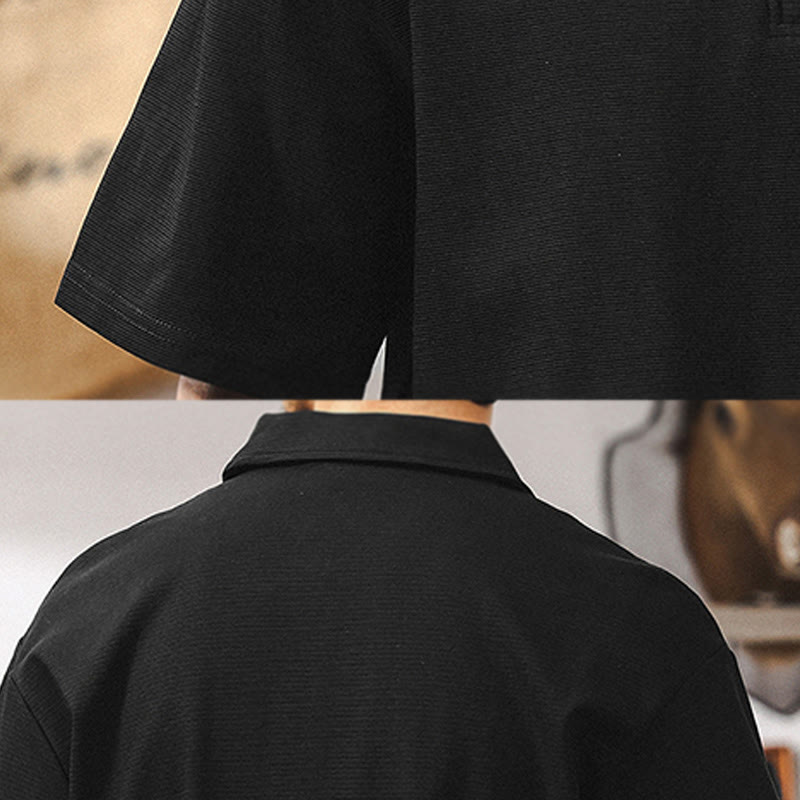 Olivenorma Herren-Poloshirt mit kurzen Ärmeln, Baumwollmischung, Reißverschluss, lockere Passform - image 16