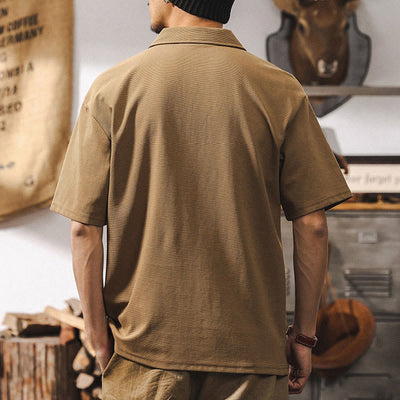 Olivenorma Herren-Poloshirt mit kurzen Ärmeln, Baumwollmischung, Reißverschluss, lockere Passform - image 4
