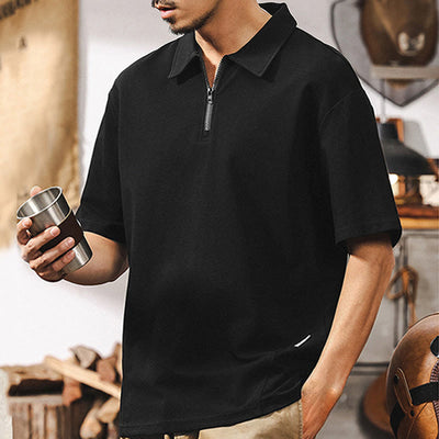 Olivenorma Herren-Poloshirt mit kurzen Ärmeln, Baumwollmischung, Reißverschluss, lockere Passform - image 11