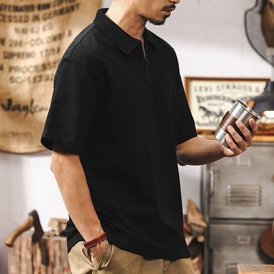 Olivenorma Herren-Poloshirt mit kurzen Ärmeln, Baumwollmischung, Reißverschluss, lockere Passform - image 13