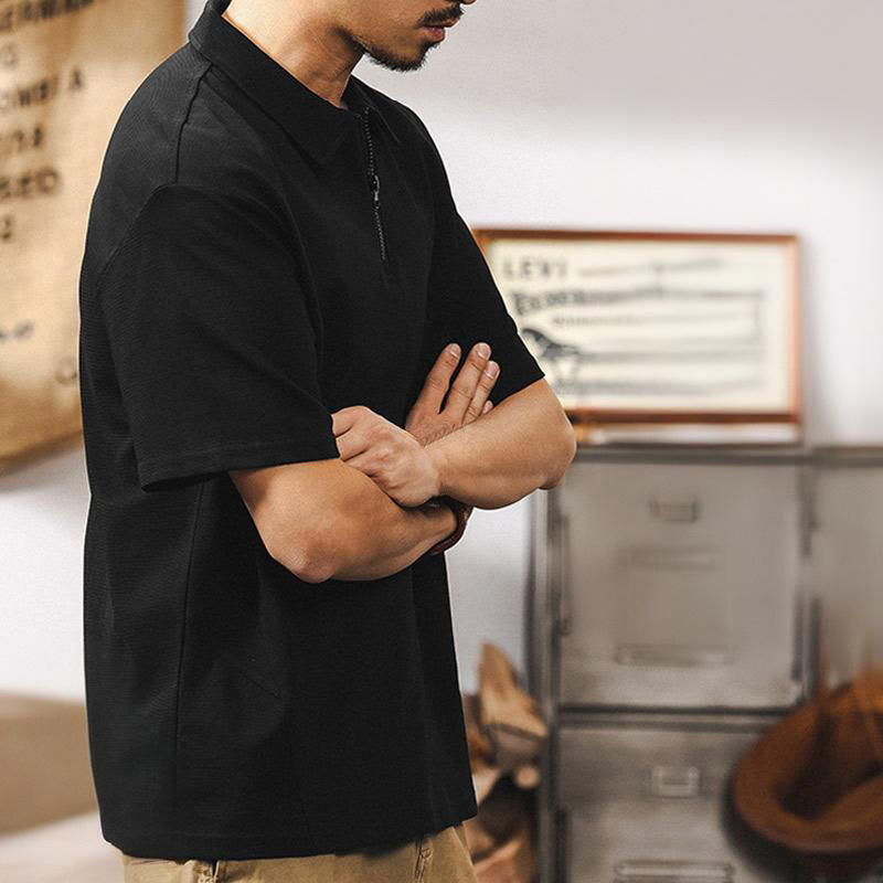 Olivenorma Herren-Poloshirt mit kurzen Ärmeln, Baumwollmischung, Reißverschluss, lockere Passform - image 12