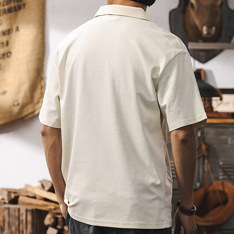 Olivenorma Herren-Poloshirt mit kurzen Ärmeln, Baumwollmischung, Reißverschluss, lockere Passform - image 8