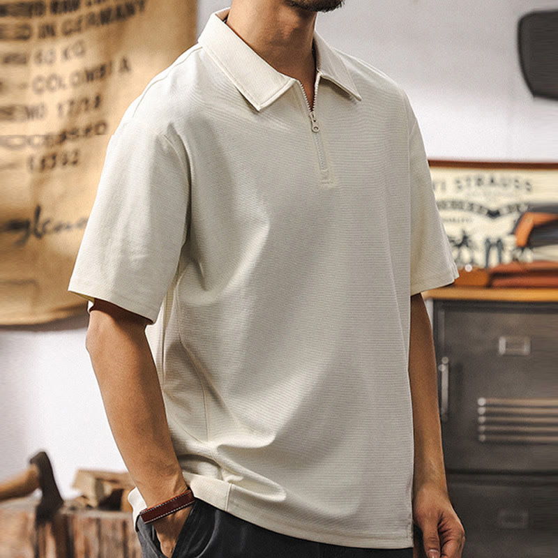 Olivenorma Herren-Poloshirt mit kurzen Ärmeln, Baumwollmischung, Reißverschluss, lockere Passform - image 7