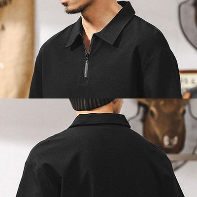 Olivenorma Herren-Poloshirt mit kurzen Ärmeln, Baumwollmischung, Reißverschluss, lockere Passform - image 17