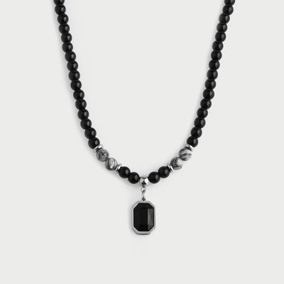Olivenorma Black Onyx Natursteinperlen Herren Halskette - Schwarzer Onyx & Grauer Jaspis - image 16