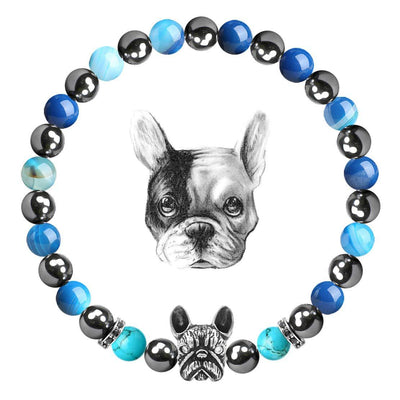 Olivenorma Französische Bulldogge​​ Gedenk-Edelsteinarmband - Hämatit + Blauer Achat + Türkis - image 6