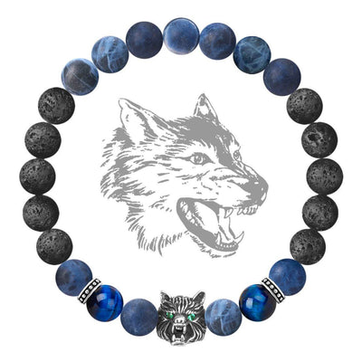 Olivenorma Fenrir Wolfskopf-Edelsteinarmband zur inneren Stärke - Schwarz&Blau - image 1