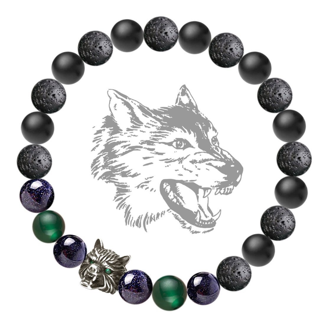 Olivenorma Fenrir Wolfskopf-Edelsteinarmband zur inneren Stärke - Schwarz&Grün - image 7
