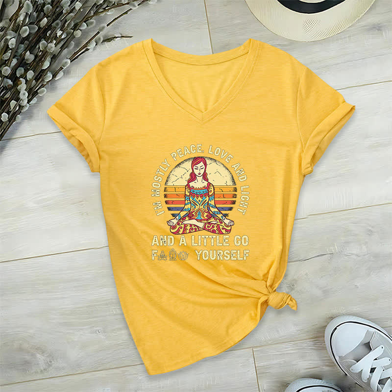 Olivenorma Yoga-T-Shirt „Ich bin hauptsächlich Frieden, Liebe und Licht“ - Gelb - 2XL - image 22
