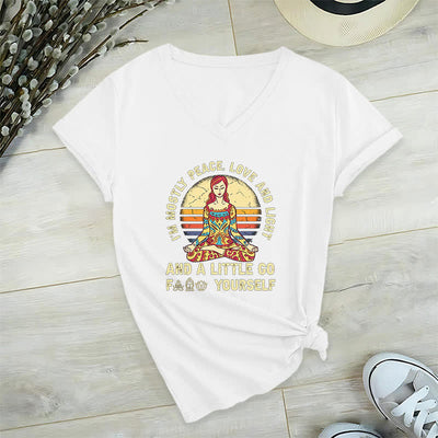 Olivenorma Yoga-T-Shirt „Ich bin hauptsächlich Frieden, Liebe und Licht“ - Weiß - 2XL - image 4