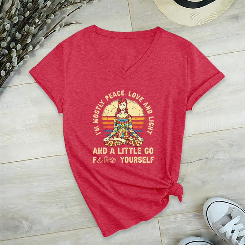 Olivenorma Yoga-T-Shirt „Ich bin hauptsächlich Frieden, Liebe und Licht“ - Rot - 2XL - image 19