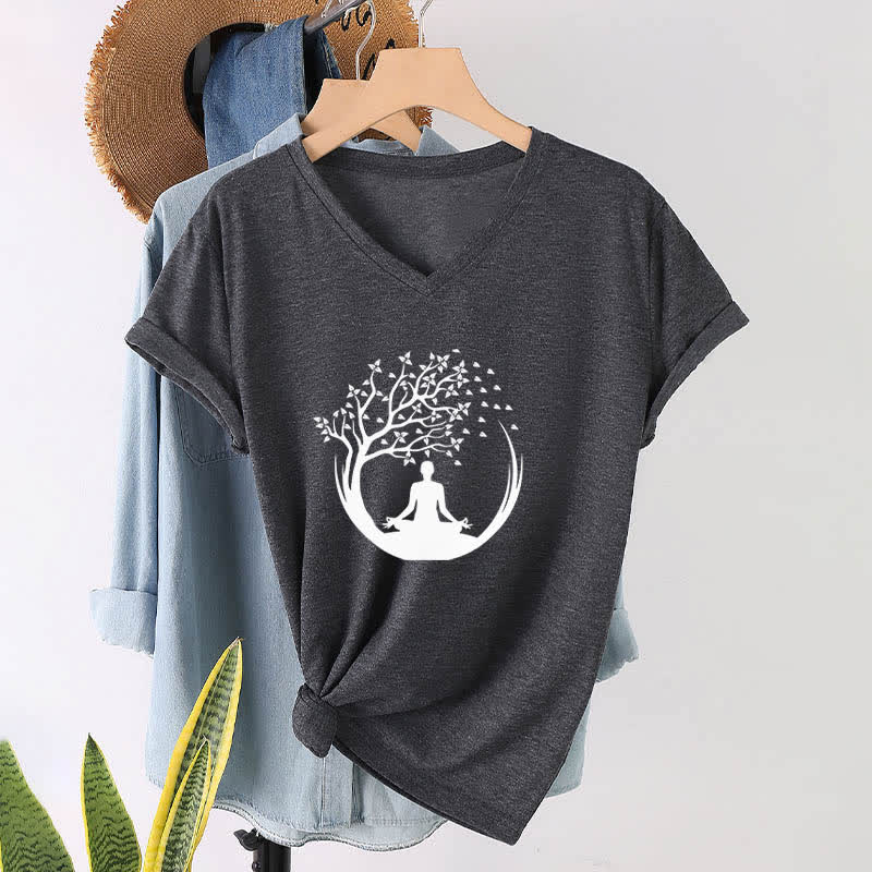 Olivenorma Yoga Meditation Pilates Namaste T-Shirt mit V-Ausschnitt - image 11