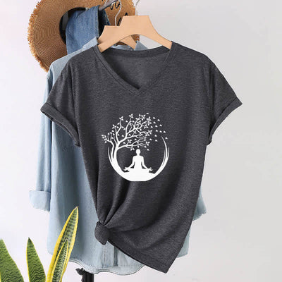 Olivenorma Yoga Meditation Pilates Namaste T-Shirt mit V-Ausschnitt - image 11