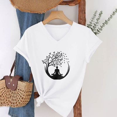 Olivenorma Yoga Meditation Pilates Namaste T-Shirt mit V-Ausschnitt - image 3
