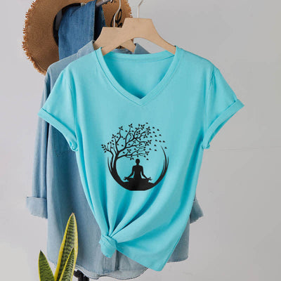 Olivenorma Yoga Meditation Pilates Namaste T-Shirt mit V-Ausschnitt - image 25