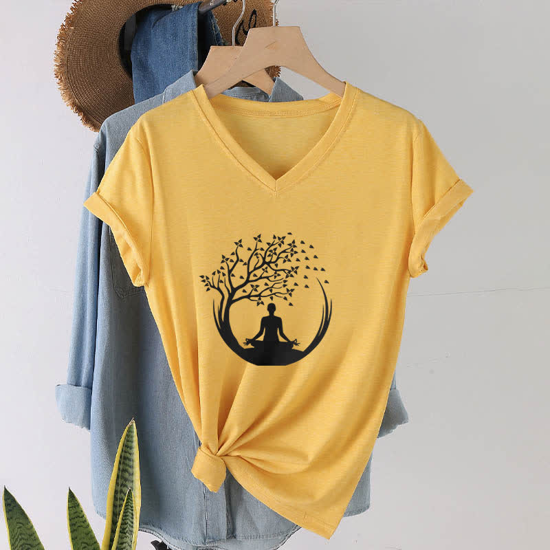Olivenorma Yoga Meditation Pilates Namaste T-Shirt mit V-Ausschnitt - image 17