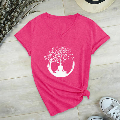 Olivenorma Yoga Meditation Pilates Namaste T-Shirt mit V-Ausschnitt - Rosenrot - 2XL - image 20