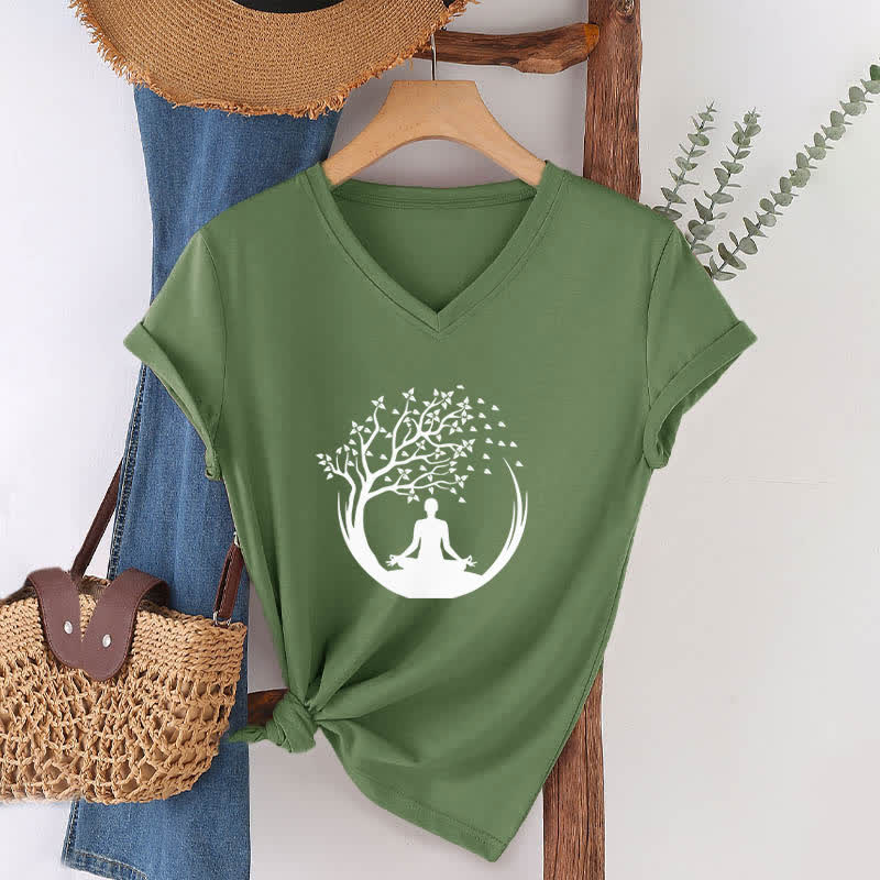 Olivenorma Yoga Meditation Pilates Namaste T-Shirt mit V-Ausschnitt - image 9