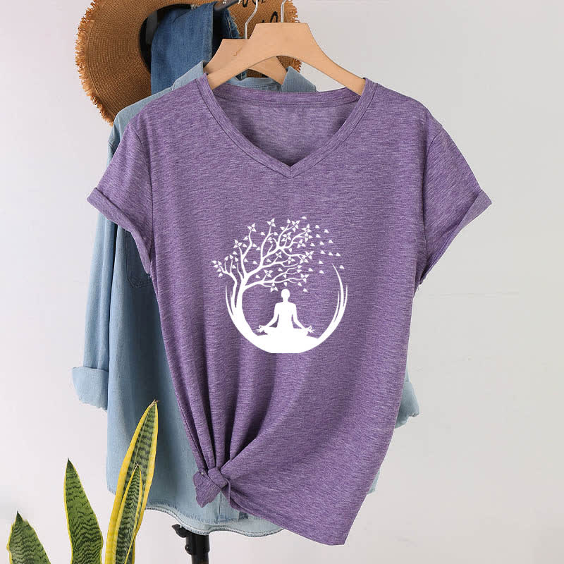 Olivenorma Yoga Meditation Pilates Namaste T-Shirt mit V-Ausschnitt - image 27