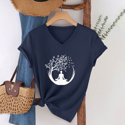 Olivenorma Yoga Meditation Pilates Namaste T-Shirt mit V-Ausschnitt - image 5