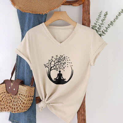 Olivenorma Yoga Meditation Pilates Namaste T-Shirt mit V-Ausschnitt - image 23