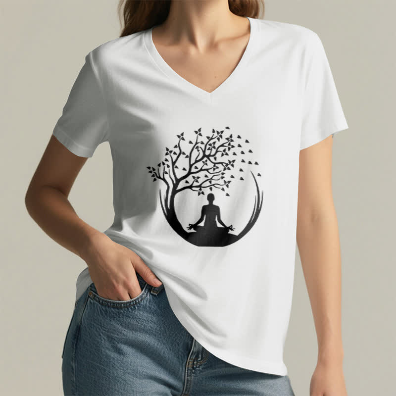 Olivenorma Yoga Meditation Pilates Namaste T-Shirt mit V-Ausschnitt - image 2