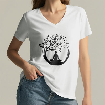 Olivenorma Yoga Meditation Pilates Namaste T-Shirt mit V-Ausschnitt - image 2