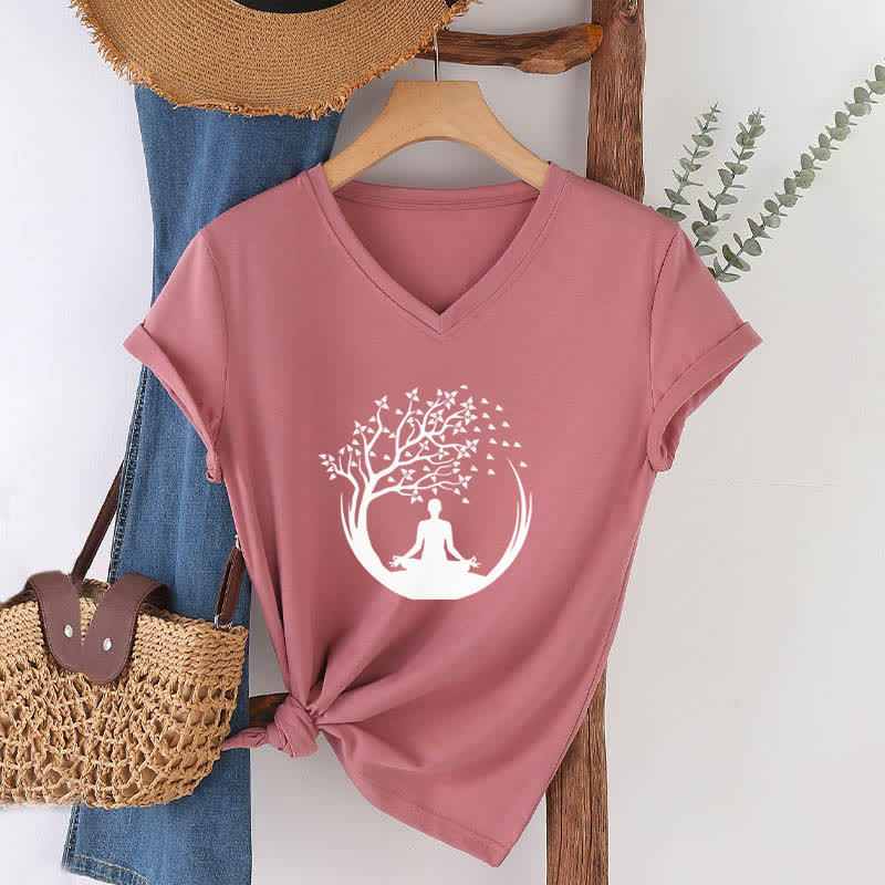 Olivenorma Yoga Meditation Pilates Namaste T-Shirt mit V-Ausschnitt - image 19