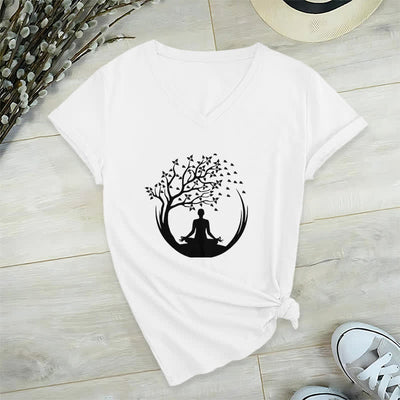 Olivenorma Yoga Meditation Pilates Namaste T-Shirt mit V-Ausschnitt - Weiß - 2XL - image 1