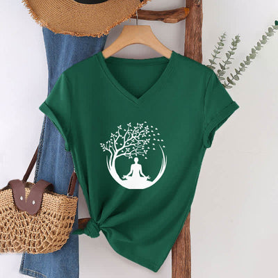 Olivenorma Yoga Meditation Pilates Namaste T-Shirt mit V-Ausschnitt - image 7