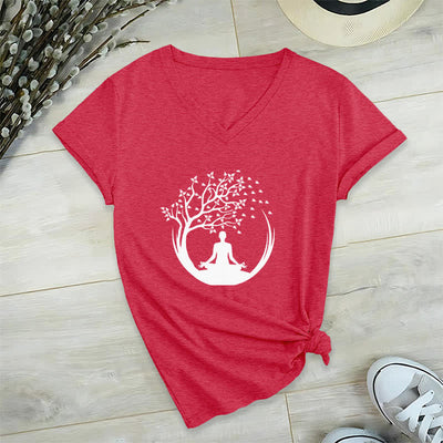 Olivenorma Yoga Meditation Pilates Namaste T-Shirt mit V-Ausschnitt - Rot - 2XL - image 14