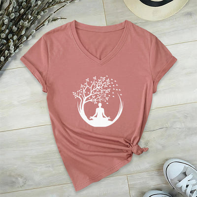 Olivenorma Yoga Meditation Pilates Namaste T-Shirt mit V-Ausschnitt - Rosa - 2XL - image 18