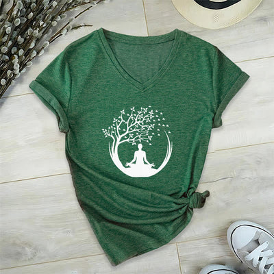 Olivenorma Yoga Meditation Pilates Namaste T-Shirt mit V-Ausschnitt - Dunkelgrün - 2XL - image 6