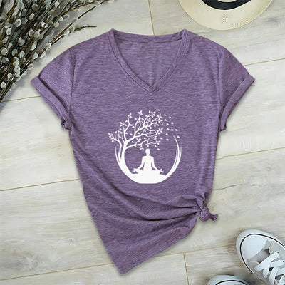 Olivenorma Yoga Meditation Pilates Namaste T-Shirt mit V-Ausschnitt - Lila - 2XL - image 26