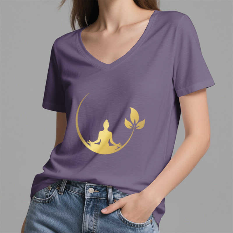 Olivenorma Yoga Lotus Buddha Meditation T-Shirt mit V-Ausschnitt - image 28