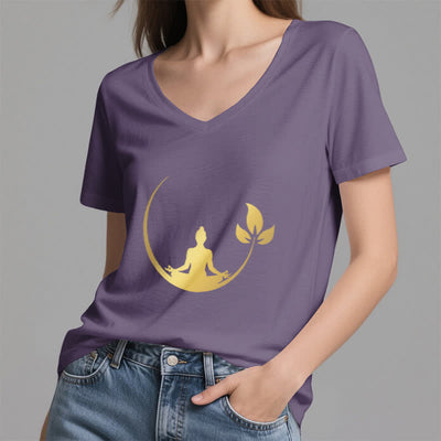 Olivenorma Yoga Lotus Buddha Meditation T-Shirt mit V-Ausschnitt - image 28