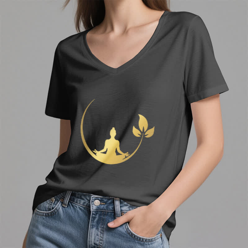 Olivenorma Yoga Lotus Buddha Meditation T-Shirt mit V-Ausschnitt - image 14