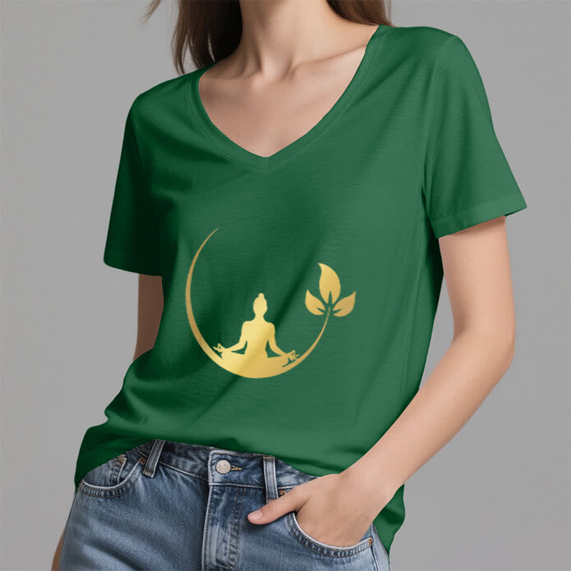 Olivenorma Yoga Lotus Buddha Meditation T-Shirt mit V-Ausschnitt - image 10