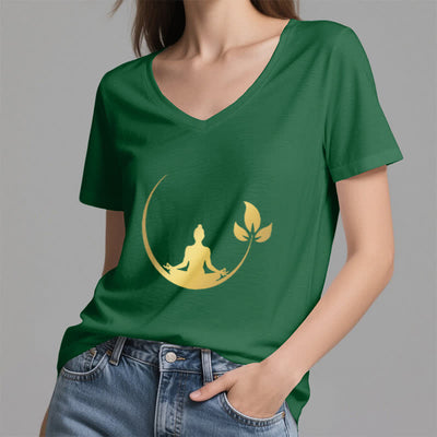 Olivenorma Yoga Lotus Buddha Meditation T-Shirt mit V-Ausschnitt - image 10