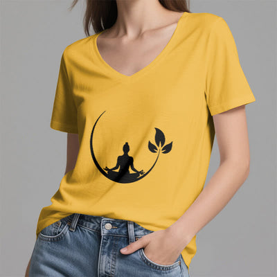 Olivenorma Yoga Lotus Buddha Meditation T-Shirt mit V-Ausschnitt - image 2