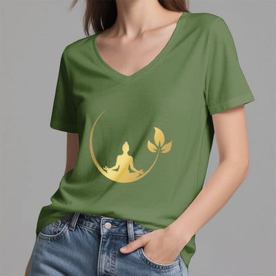 Olivenorma Yoga Lotus Buddha Meditation T-Shirt mit V-Ausschnitt - image 12