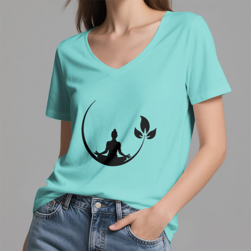 Olivenorma Yoga Lotus Buddha Meditation T-Shirt mit V-Ausschnitt - image 26