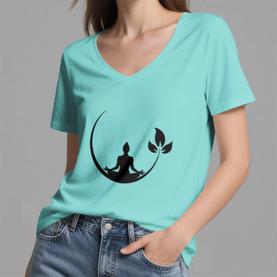 Olivenorma Yoga Lotus Buddha Meditation T-Shirt mit V-Ausschnitt - image 26